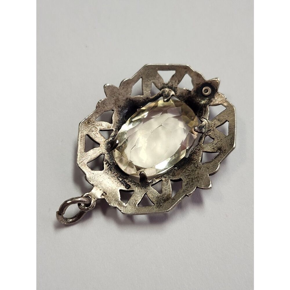 Sterling Silver Vintage Floral Frame Pendant with Citrine Gemstone - Picture 3 of 6